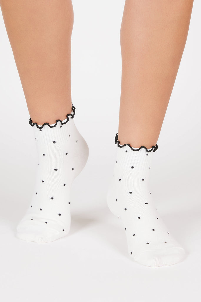 White and black polka dot ruffle trim socks_3