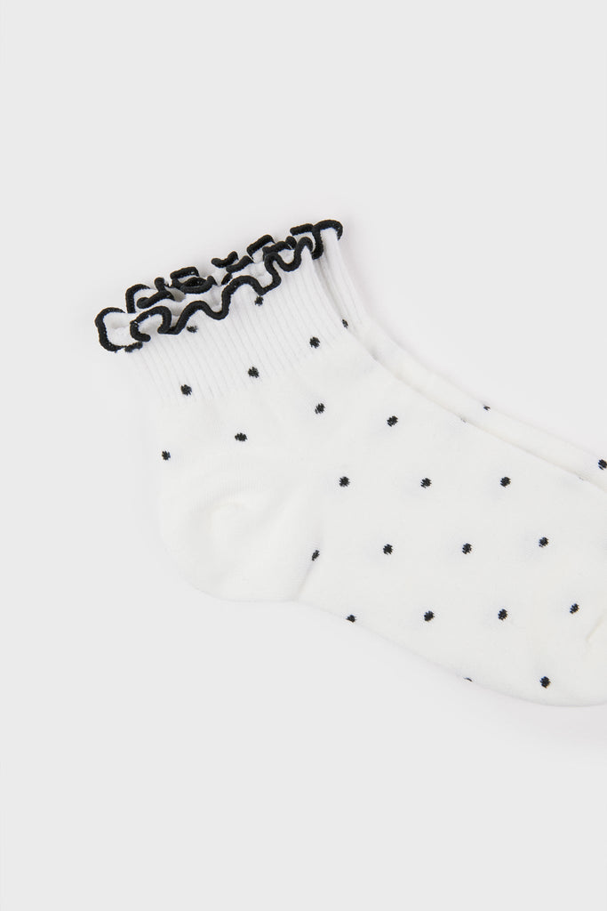 White and black polka dot ruffle trim socks_4