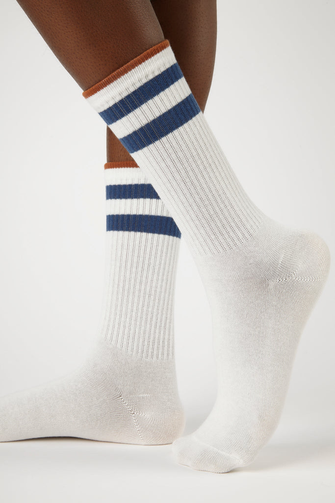 White and blue thick varsity stripe socks_3
