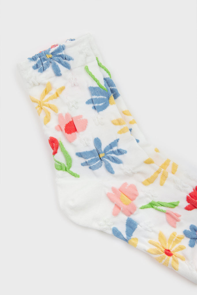 White bright floral print socks_2