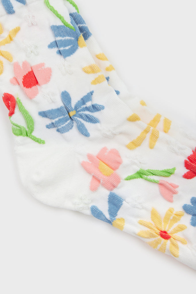 White bright floral print socks_3