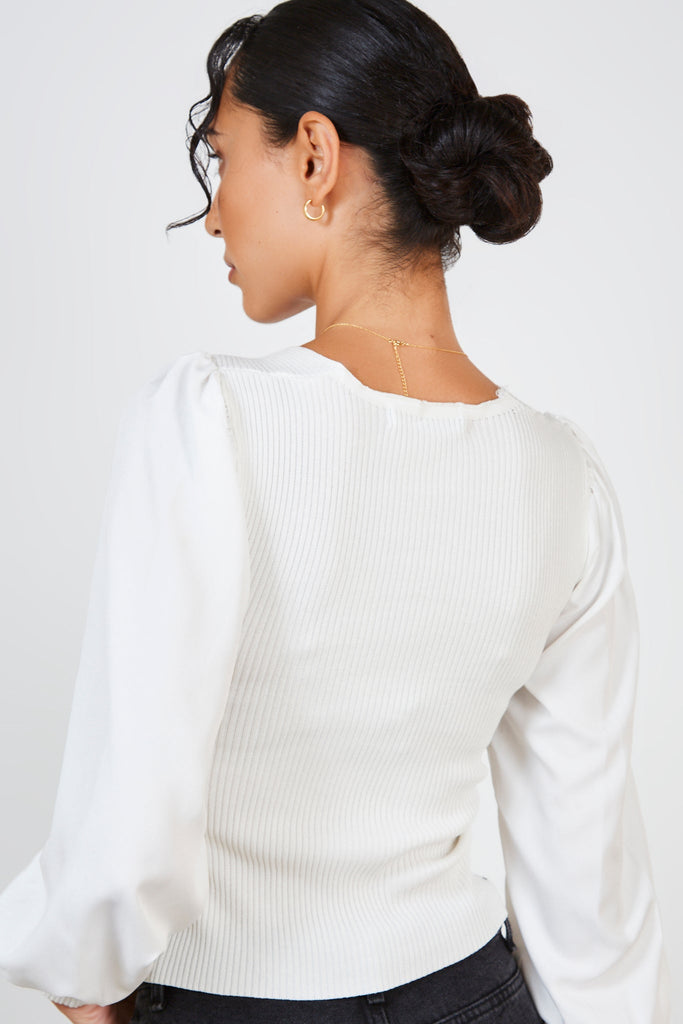 White contrast satin sleeved top_3