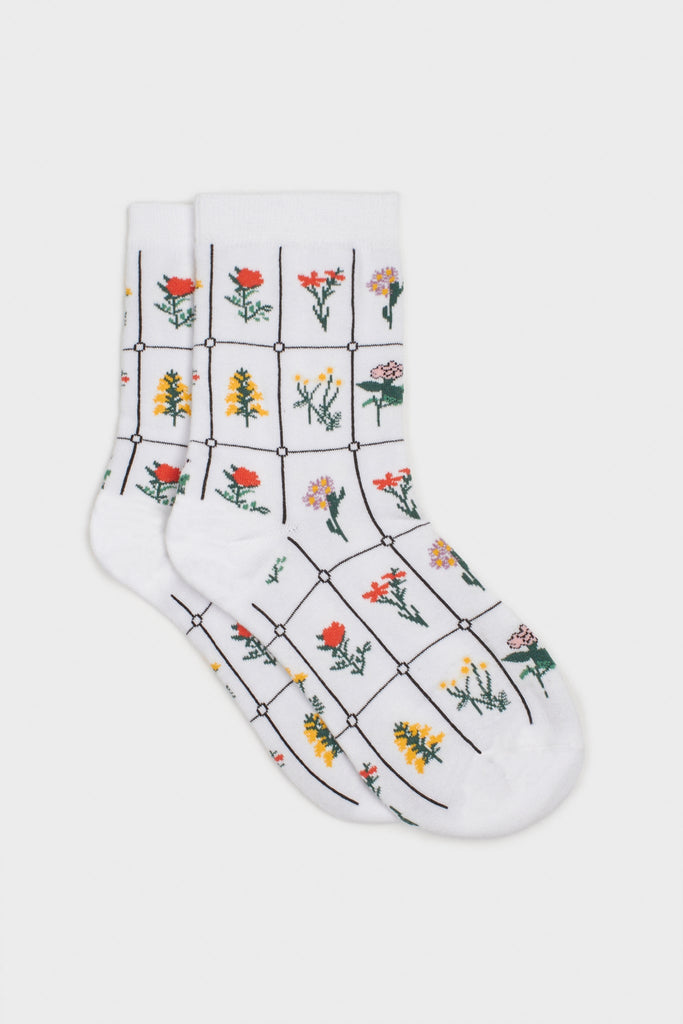 White floral print box socks_3