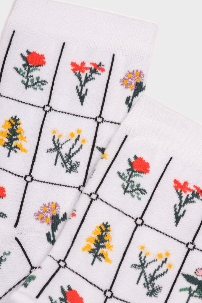White floral print box socks_4