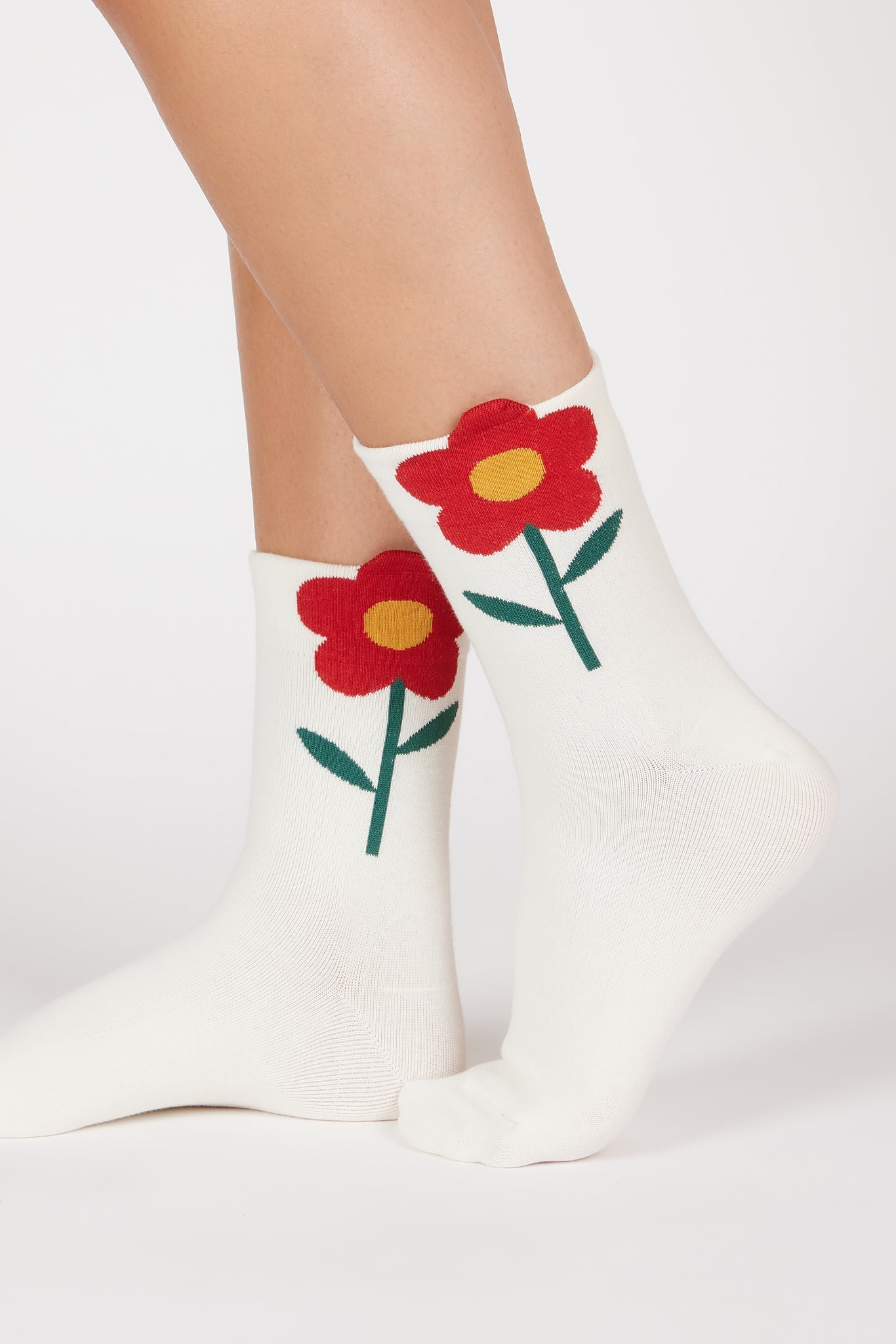 White giant red flower socks