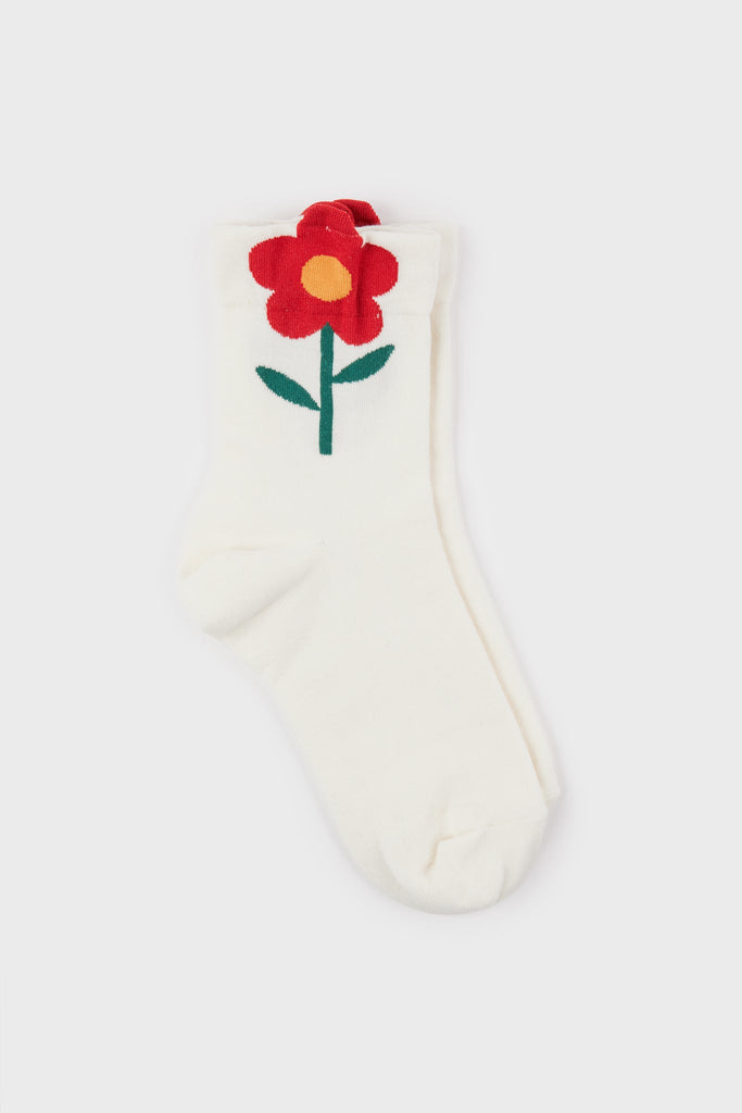 White giant red flower socks_2
