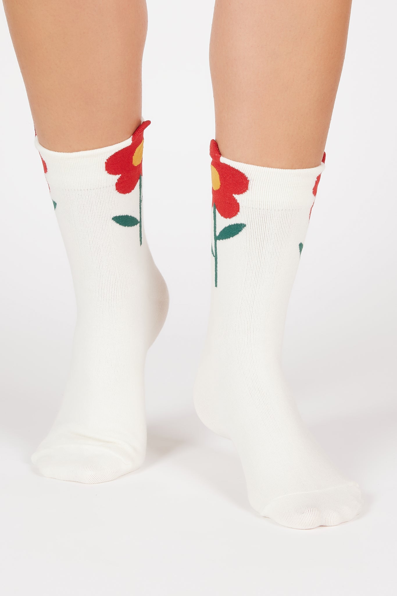 White giant red flower socks