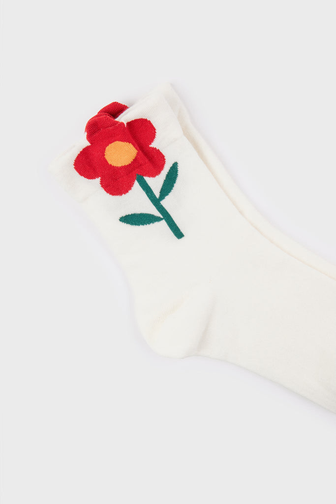White giant red flower socks_4