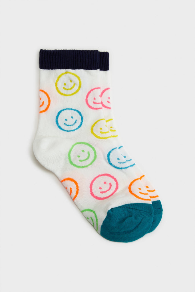 White neon smiley face socks_1