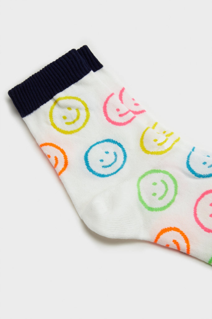 White neon smiley face socks_2