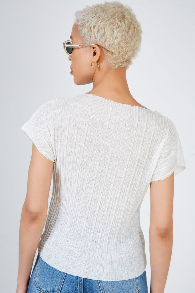 White pleat ribbed short sleeved top_2