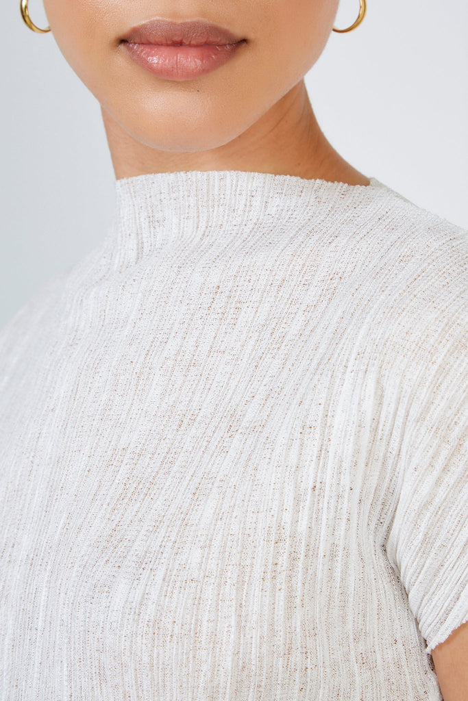 White pleat ribbed short sleeved top_4