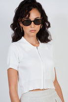 White ribbed zip up knit tee_1