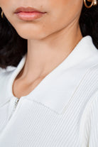 White ribbed zip up knit tee_4