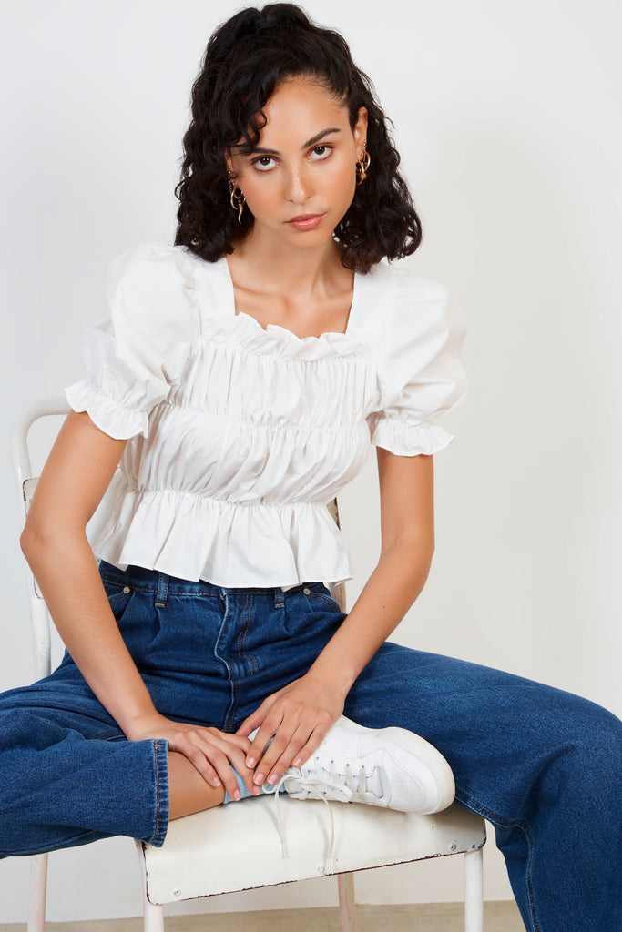 White ruched bodice short sleeve top_5