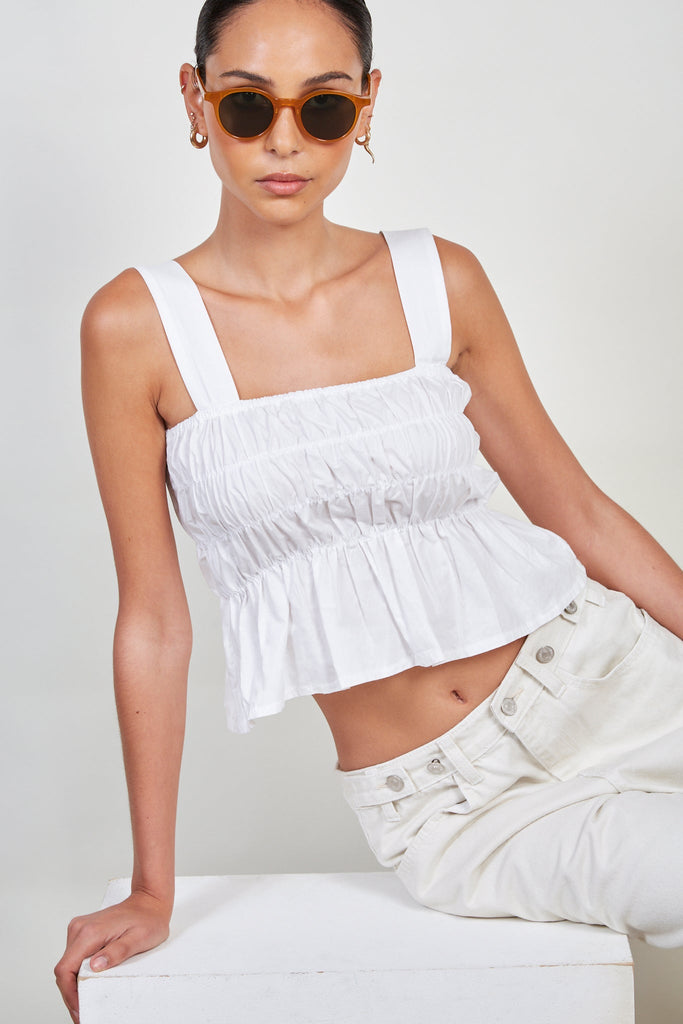White ruched tank top_1