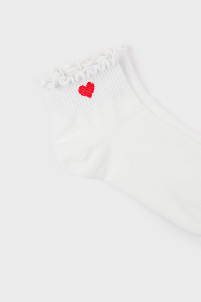 White ruffle trim heart ankle socks_4