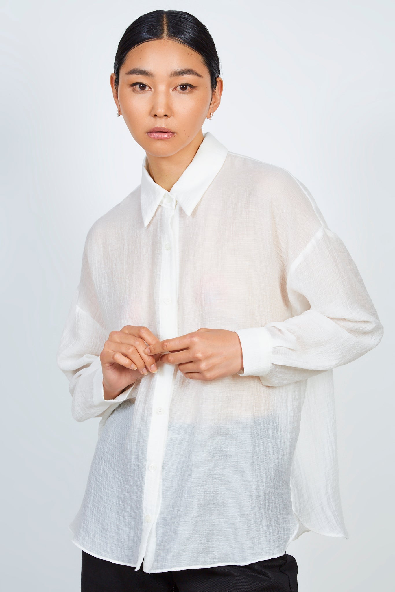 White semi sheer gauzy shirt