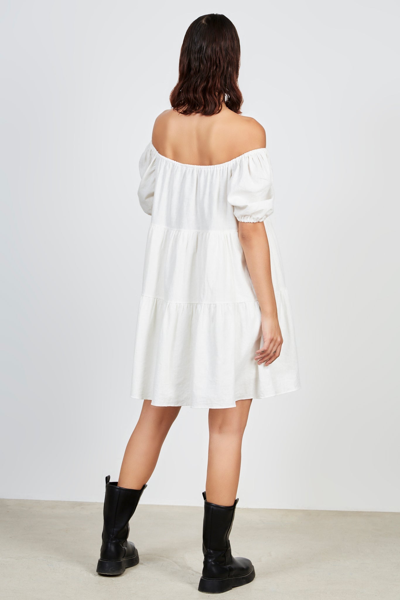 White tiered puff sleeve mini dress