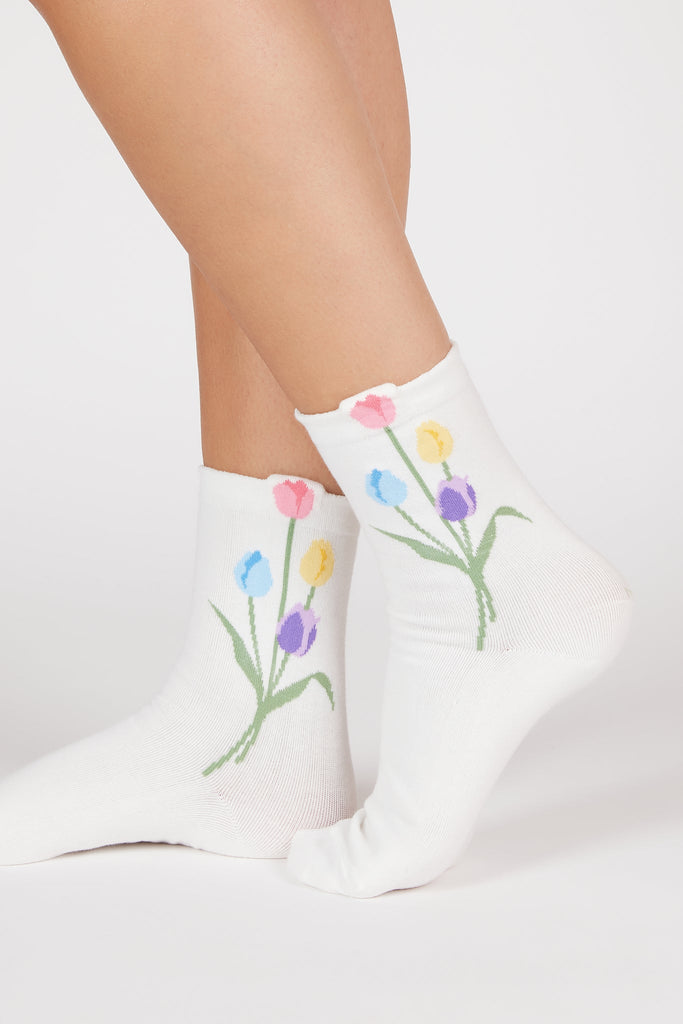 White tulip ankle socks_1