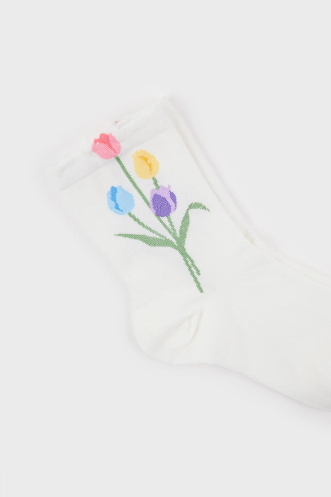 White tulip ankle socks_4