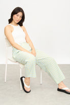 Yellow and blue checked tie waist trousers_5