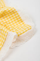 Yellow gingham white eyelet trim square scrunchie_2