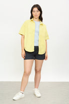 Yellow pocket front short sleeve shirt_4