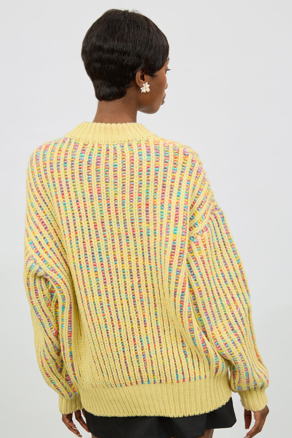 Yellow rainbow ribbed mock neck jumper | Glassworks London