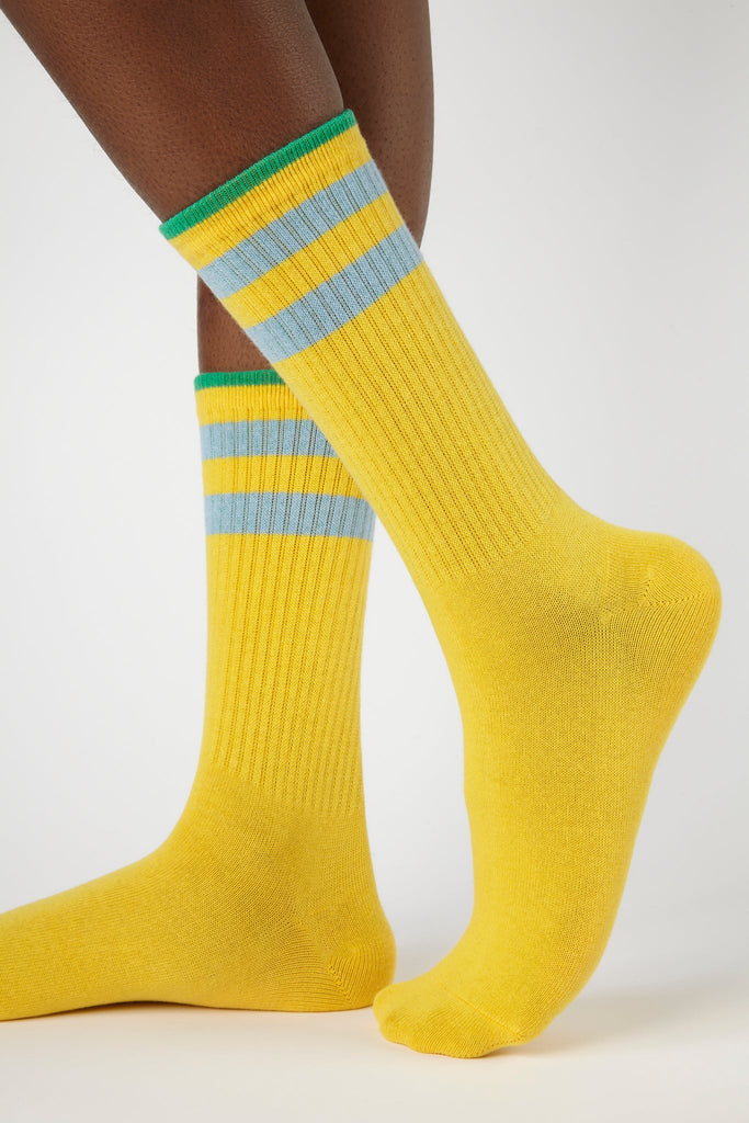 Yellow and blue thick varsity stripe socks_3