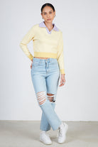 Yellow box check contrast collar jumper_3