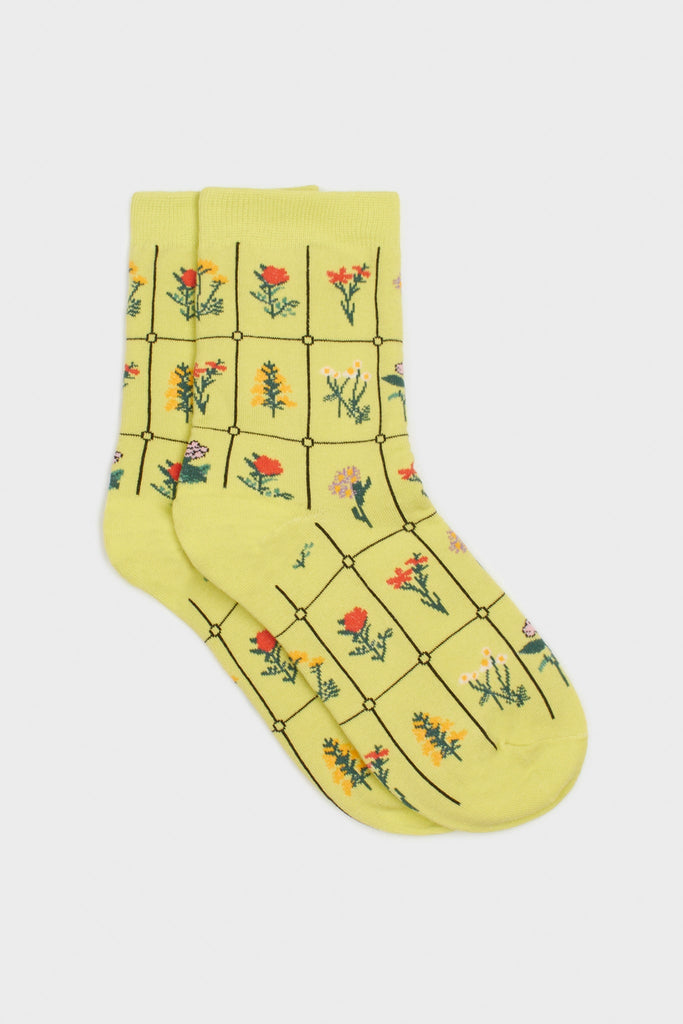 Yellow floral print box socks_4