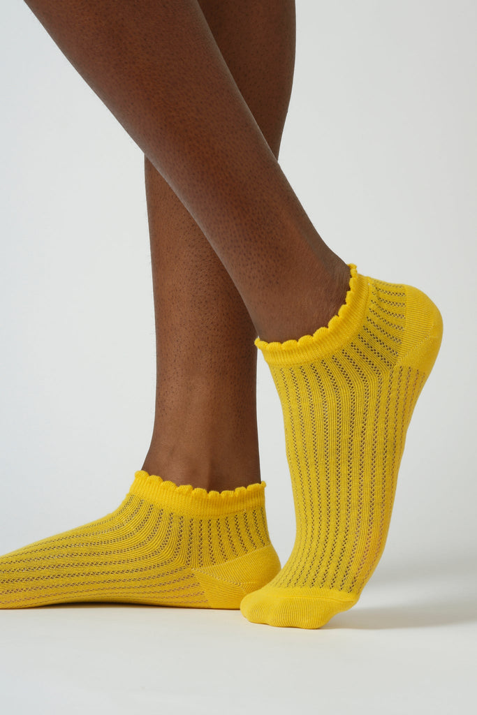 Yellow ribbed soft trim ankle socks_1
