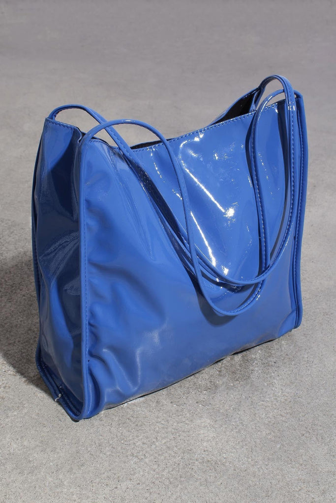 Bright blue high shine PVC tote bag_1