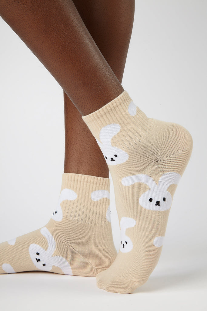 Beige and white 'Zodiac Rabbit' floppy ears socks_1