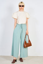 Beige puff sleeve side tie top_3