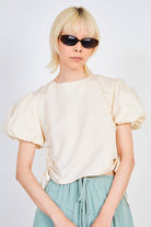 Beige puff sleeve side tie top_1