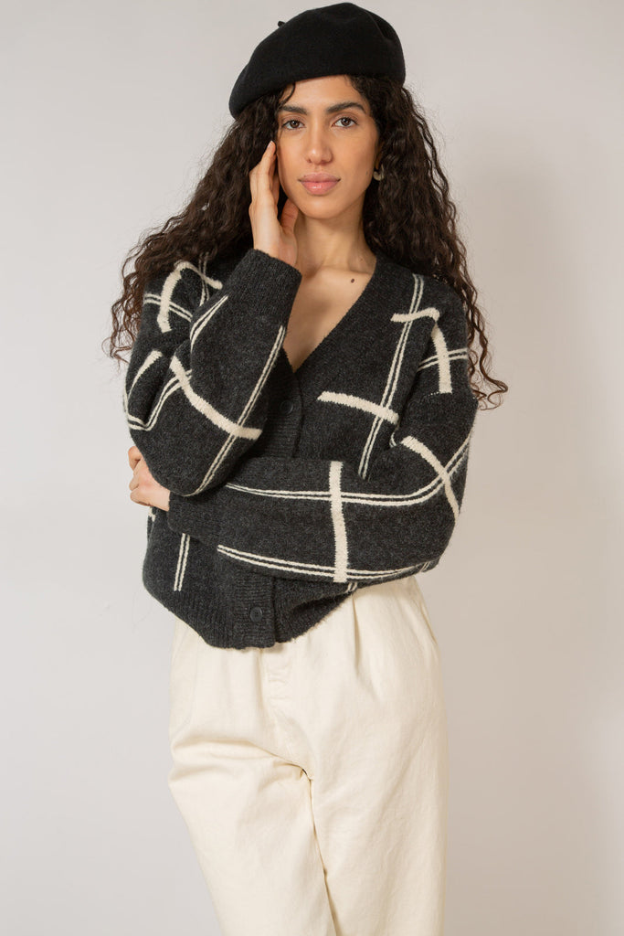 Charcoal and white giant box check cardigan_9