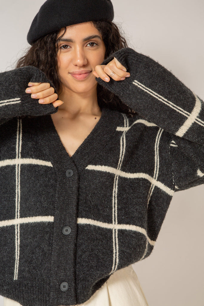 Charcoal and white giant box check cardigan_3