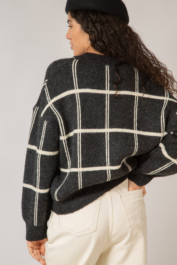 Charcoal and white giant box check cardigan_8