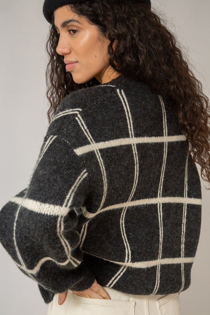 Charcoal and white giant box check cardigan_4