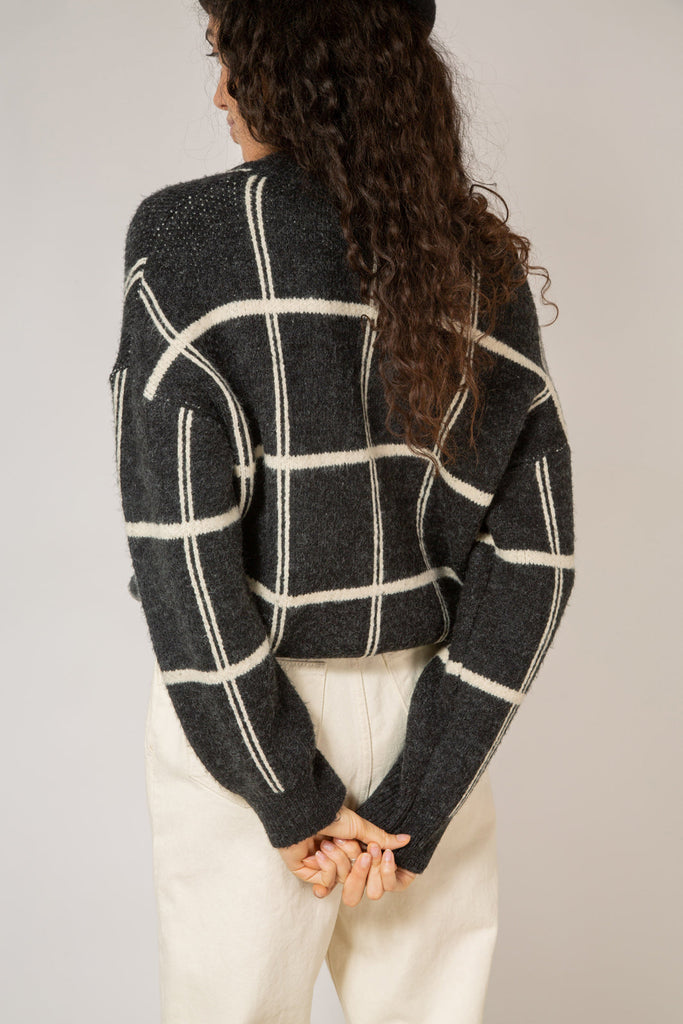 Charcoal and white giant box check cardigan_10