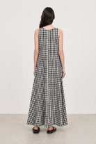 Black large gingham checked side pocket dress_2