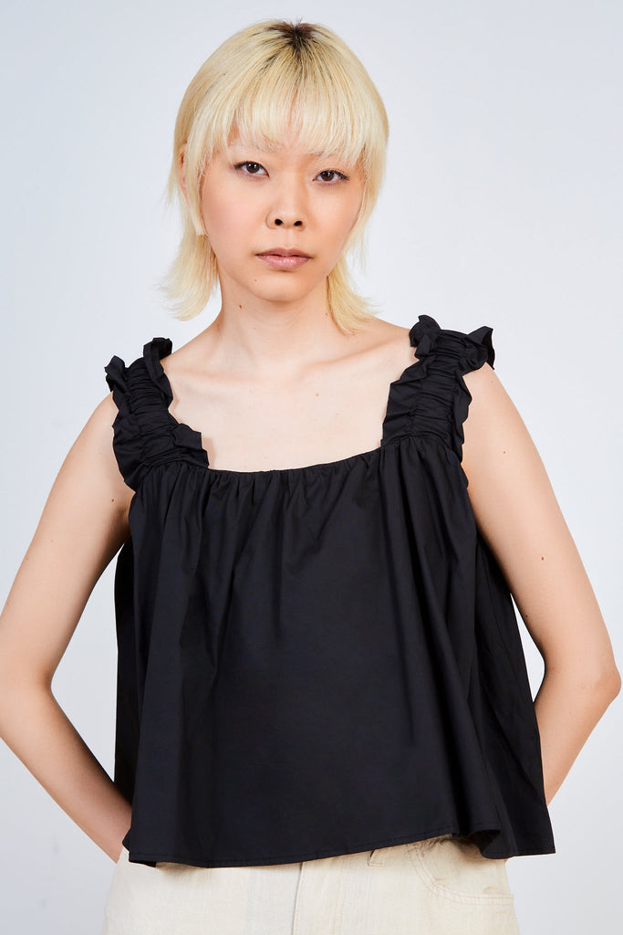 Black ruched thick strap tank_1