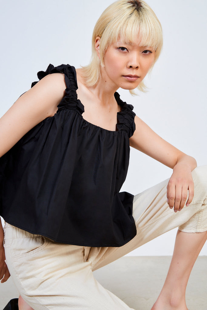 Black ruched thick strap tank_5