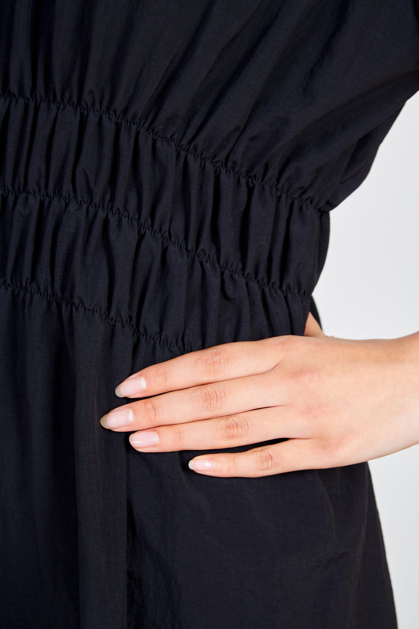 Black smocked waist dress_3