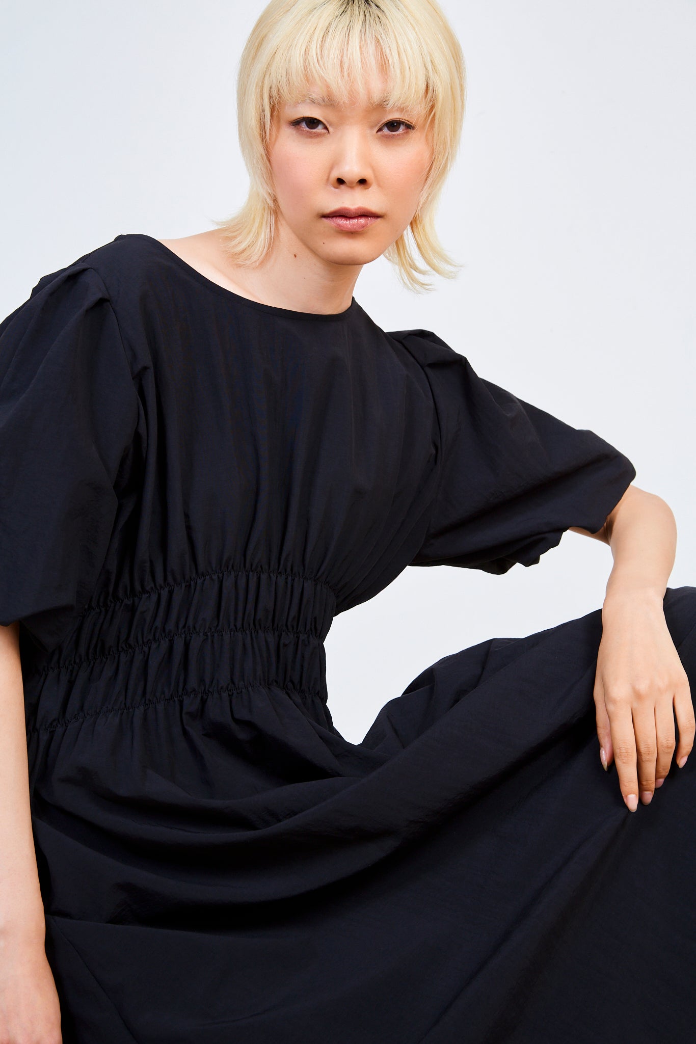 Black smocked waist dress_6