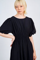 Black smocked waist dress_4