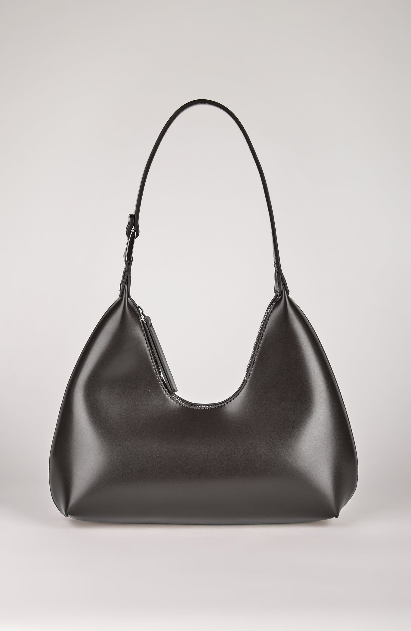 Black vegan leather shaped shoulder bag