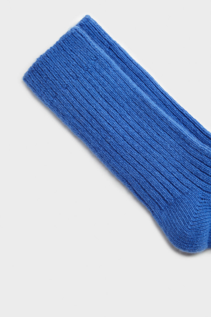 Bright blue thick ribbed cashmere blend socks_2